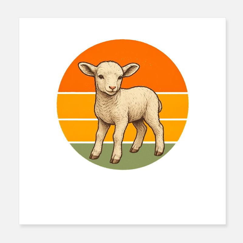 Agneau dans le cercle rétro du coucher de soleil Poster 20 x 20 cm