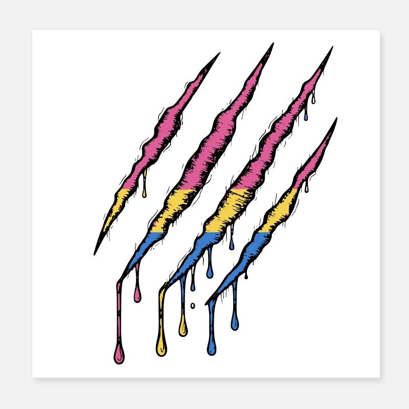 Pan Pride Claw - Pansexual Flag Scratch Trace Poster 8" x 8" (20x20 cm)