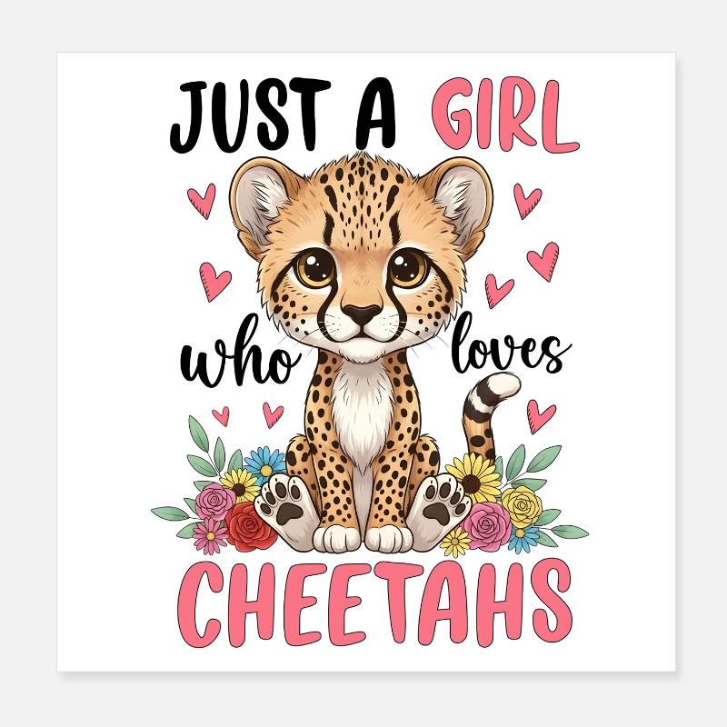 Fille guépard avec des fleurs Poster 20 x 20 cm