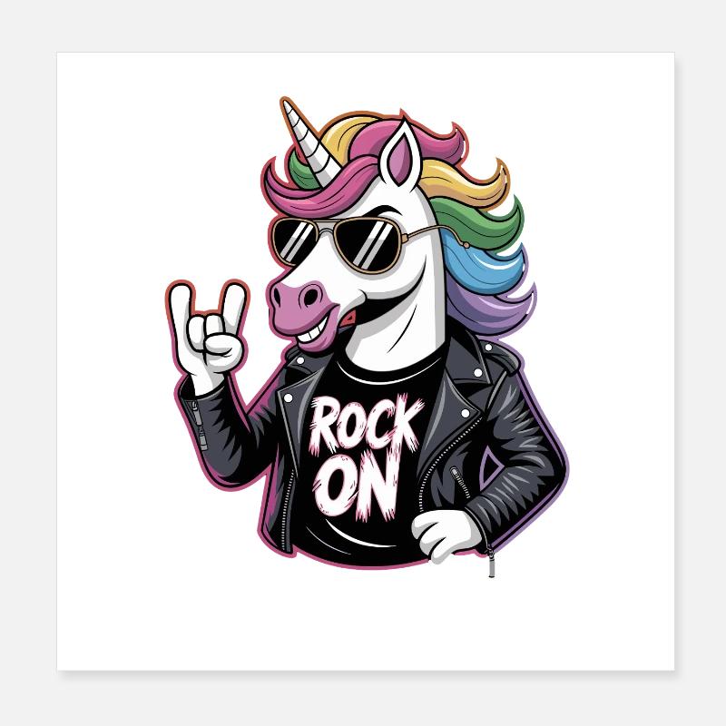  Rock On Einhorn Mit Regenbogenmähne Lederjacke Poster 20x20 cm