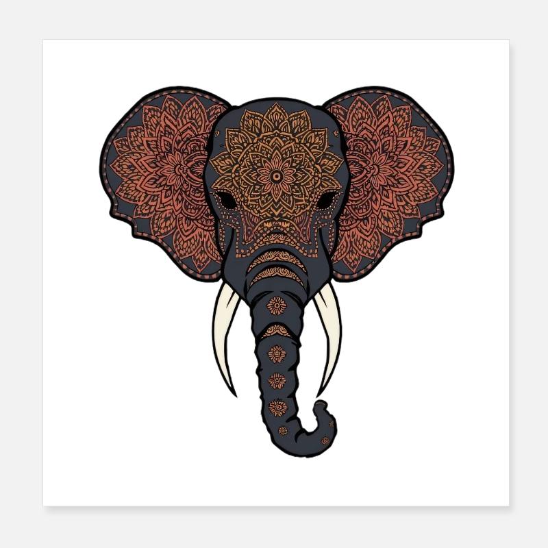 Mandala Elephant Head Poster 8" x 8" (20x20 cm)