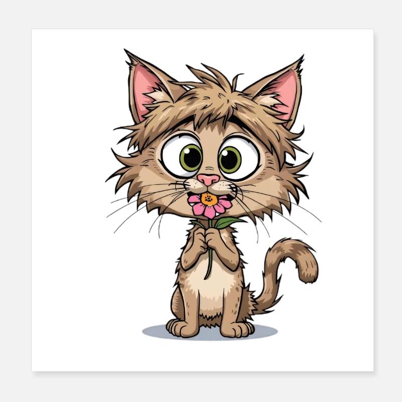 Chaton avec fleur Poster 20 x 20 cm