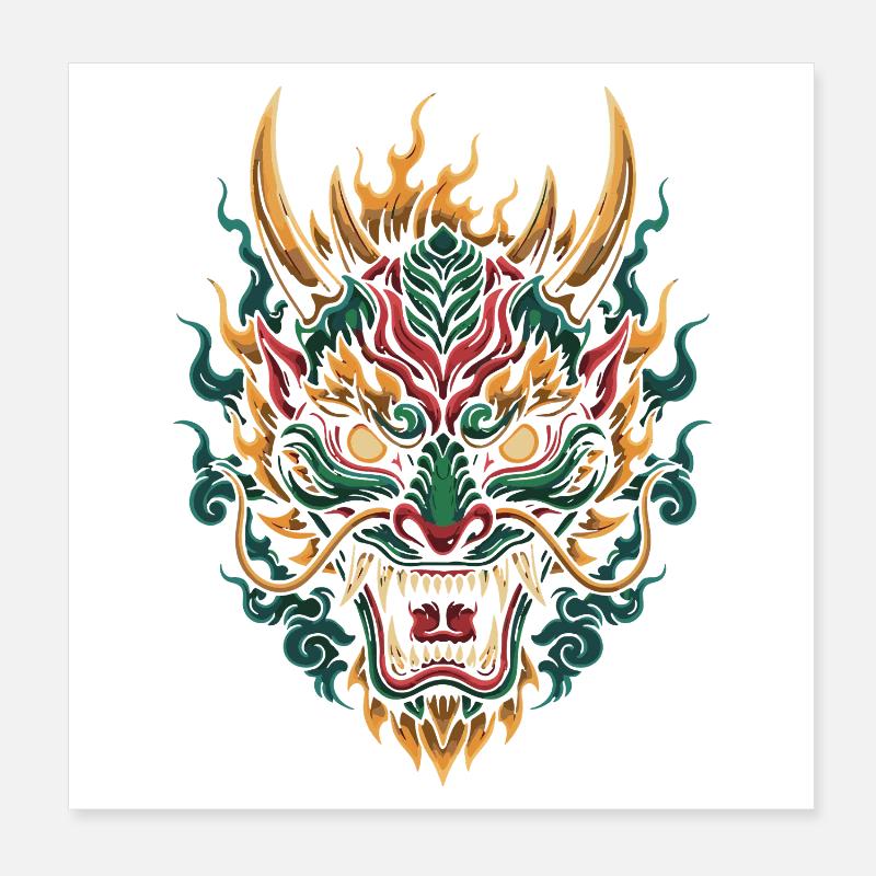 Fiery Dragon Mask | Mythical Flame Beast Poster 8" x 8" (20x20 cm)