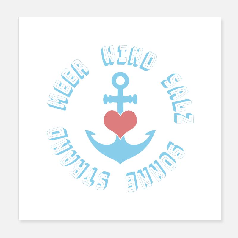 Sea, Wind & Sun – Maritime Anchor Heart Poster 8" x 8" (20x20 cm)
