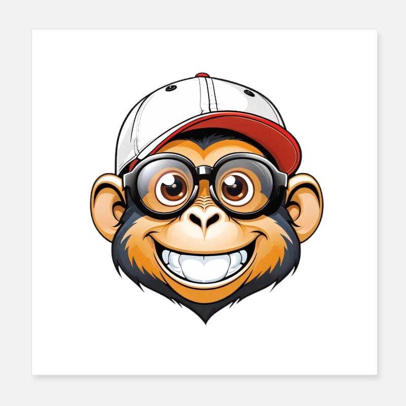 Singe avec casquette et lunettes Poster 20 x 20 cm