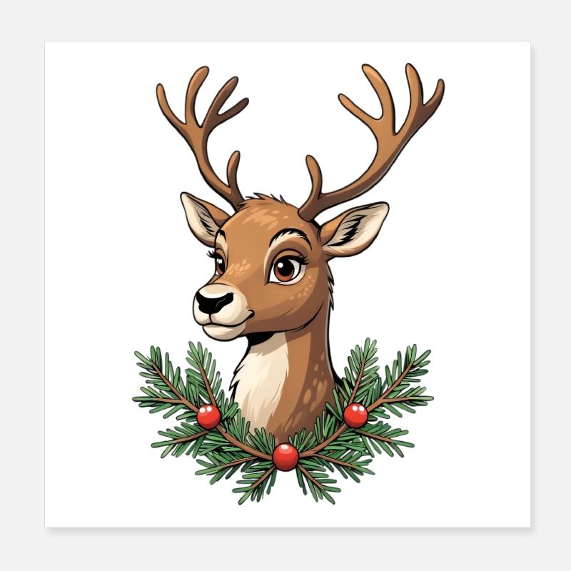 Deer head with Christmas wreath Poster 8" x 8" (20x20 cm)