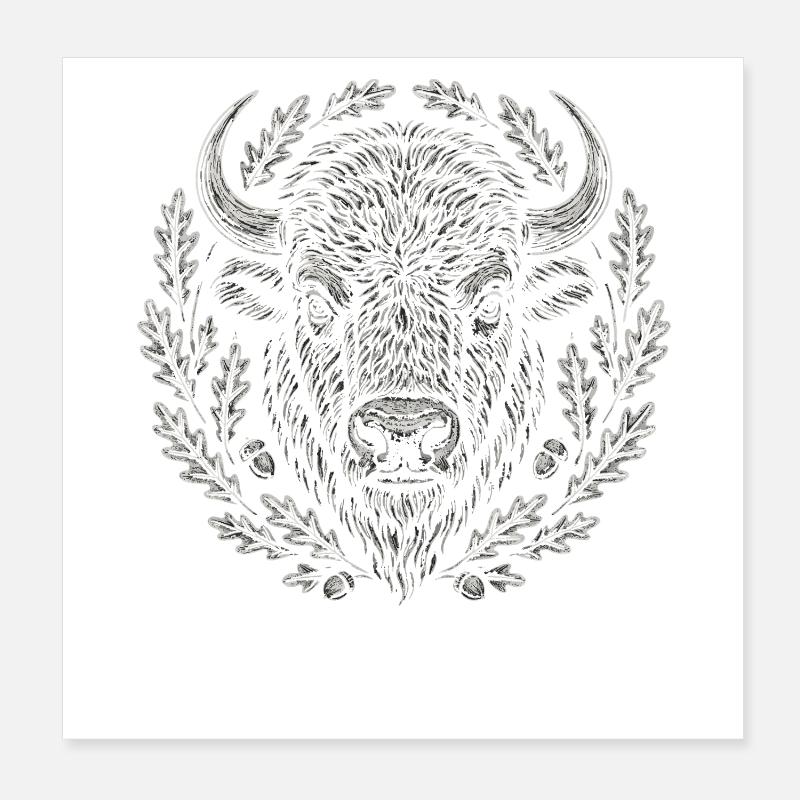 Europäischer Bison mit Eichenkranz Kunst Poster 20x20 cm