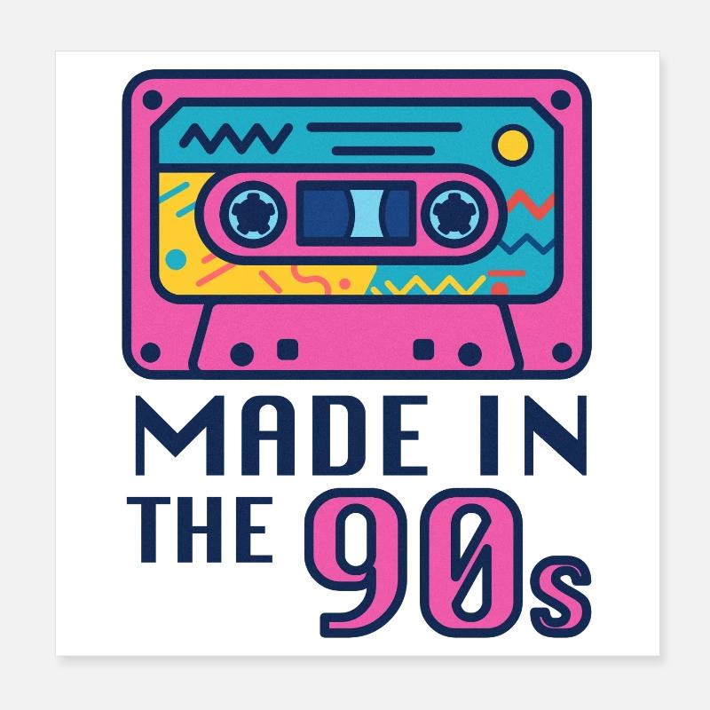 Neon 90s Cassette Design Poster 8" x 8" (20x20 cm)