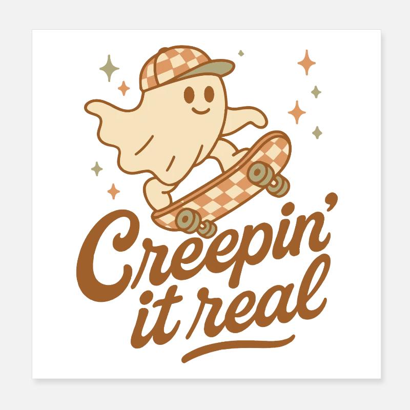 Creepin It Echtes lustiges Halloween Ghost Skateboard Poster 20x20 cm