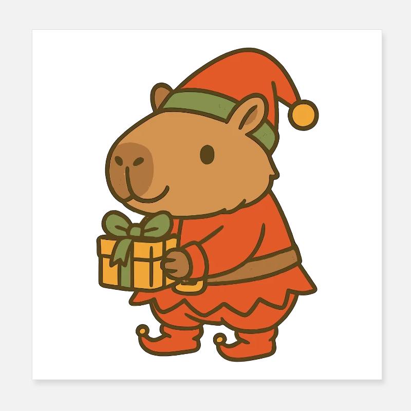 ✨ Weihnachtswichtel Capybara mit Geschenk 🎁 Poster 20x20 cm