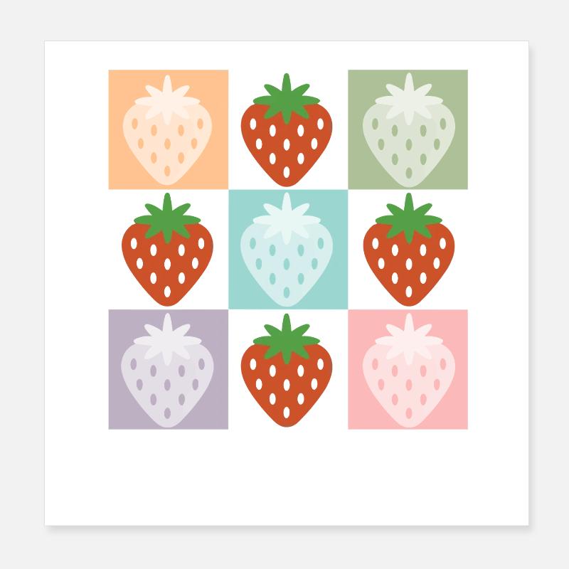 Pastel Strawberry Grid Chekered Strawberry Poster 8" x 8" (20x20 cm)