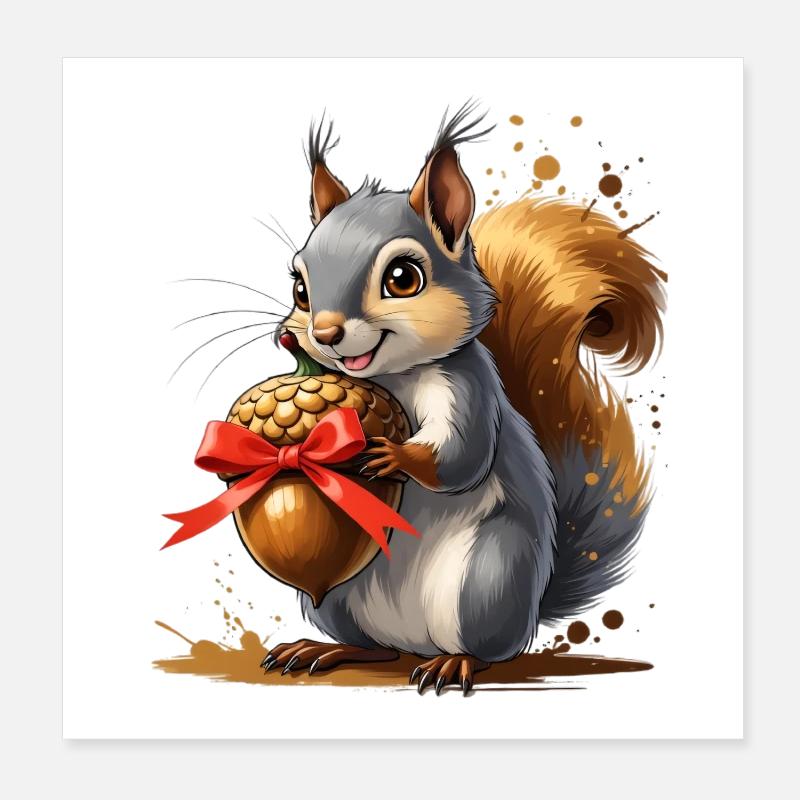 Eichhörnchen mit roter Eichel Poster 20x20 cm