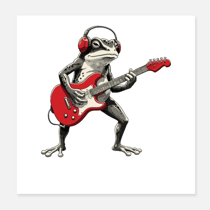 Frosch Gitarre mit Kopfhörer Poster 20x20 cm