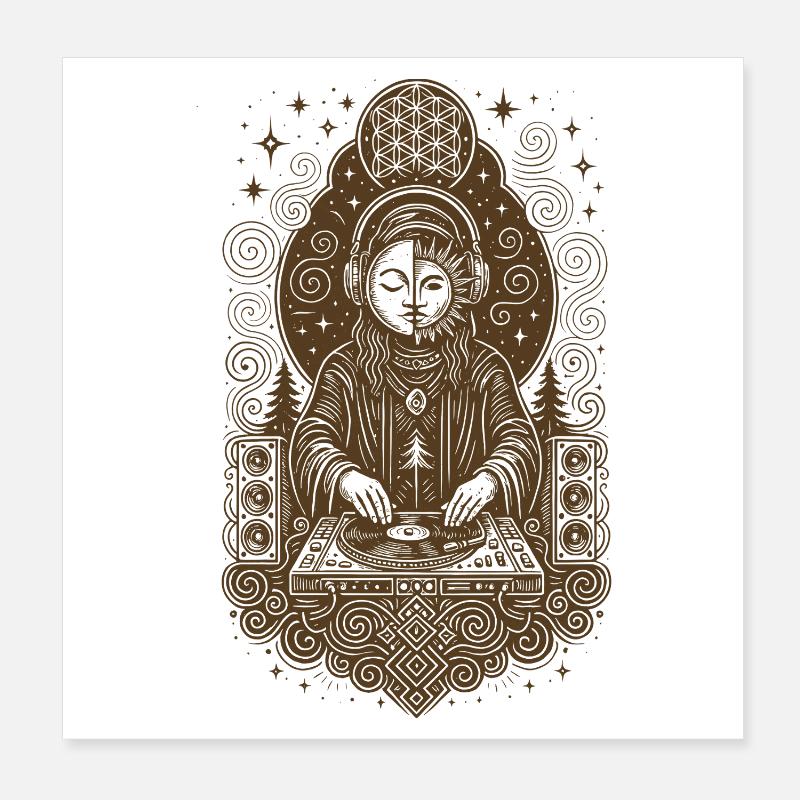 Mystischer DJ mit kosmischen Sacred Geometry Vibes Poster 20x20 cm