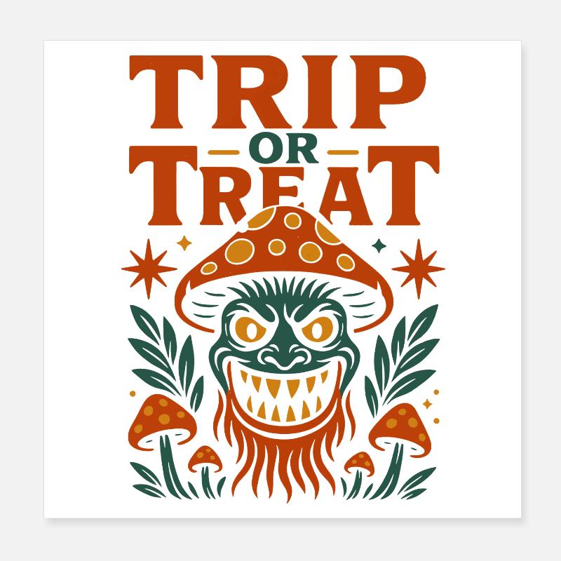Trip oder Treat Psychedelisches Pilzmonster Poster 20x20 cm