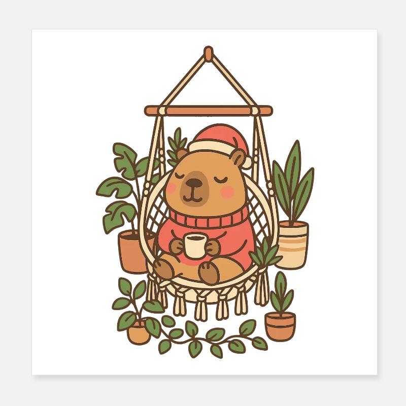 Cozy Capybara Christmas – Boho Hygge Style ☕ Poster 8" x 8" (20x20 cm)