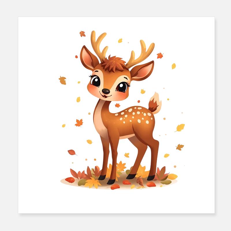 Rehkitz im Herbstlicht und fallenden Blättern Poster 20x20 cm
