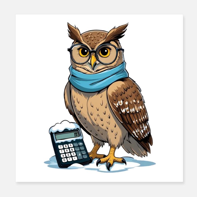 Hibou d’hiver avec lunettes et écharpe Poster 20 x 20 cm