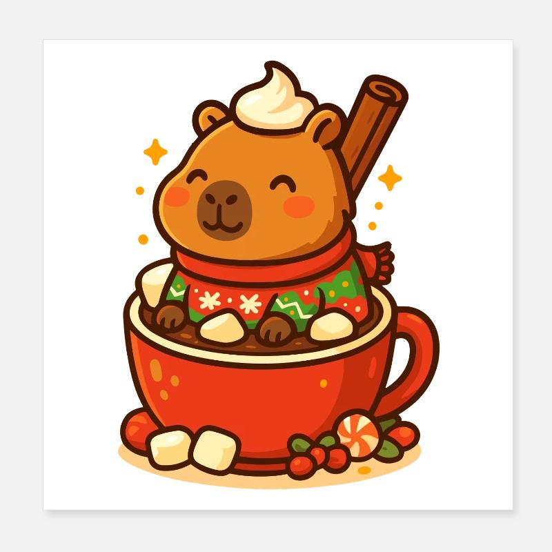 Capybara dans un chocolat chaud – Motif de Noël Poster 20 x 20 cm