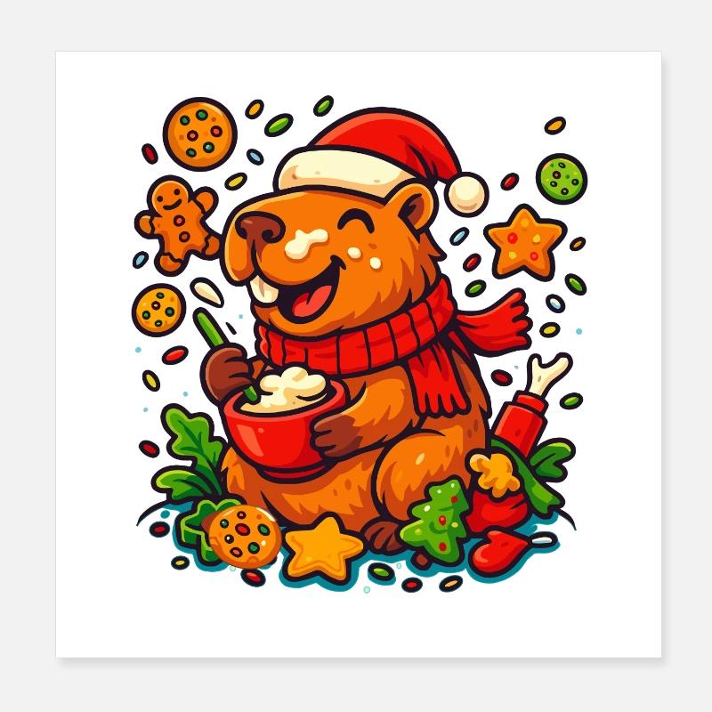 Capybara prépare des biscuits de Noël – Motif de Noël Poster 20 x 20 cm
