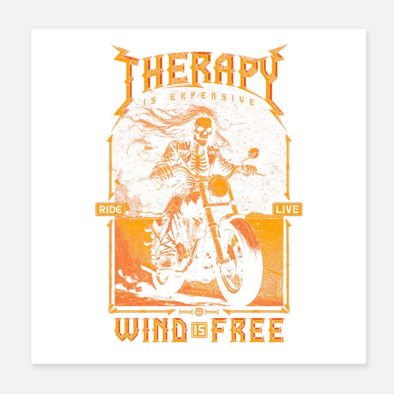 Therapy Is Expensive Wind Is Free Biker Skull Poster 8" x 8" (20x20 cm)