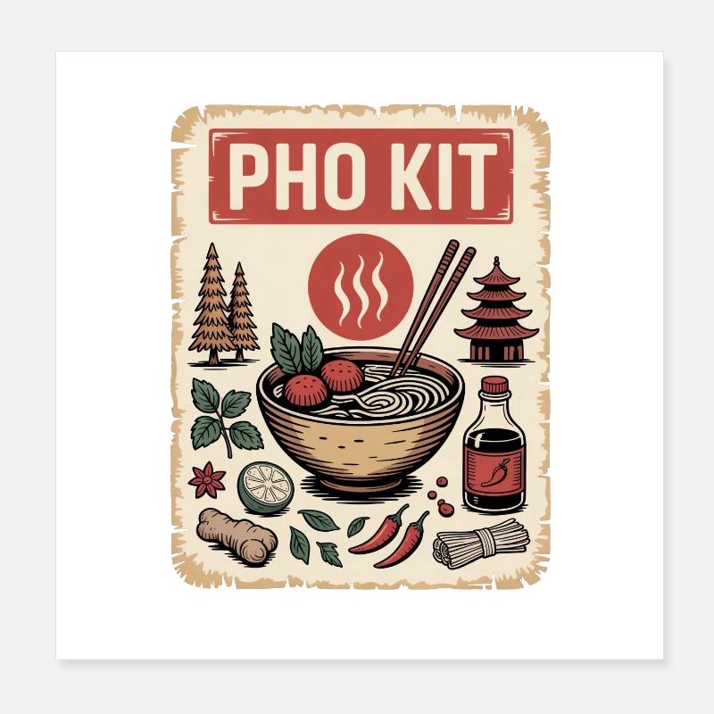 PHO KIT Vietnamese Pho Noodle Soup Poster 8" x 8" (20x20 cm)