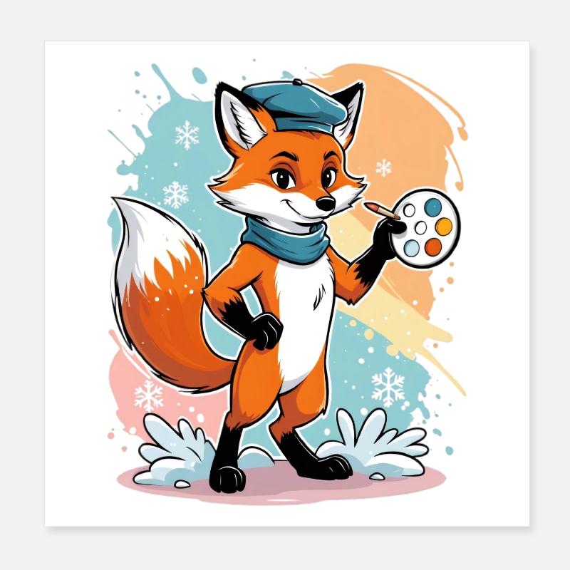 Fuchs Künstler mit Farbpalette Poster 20x20 cm