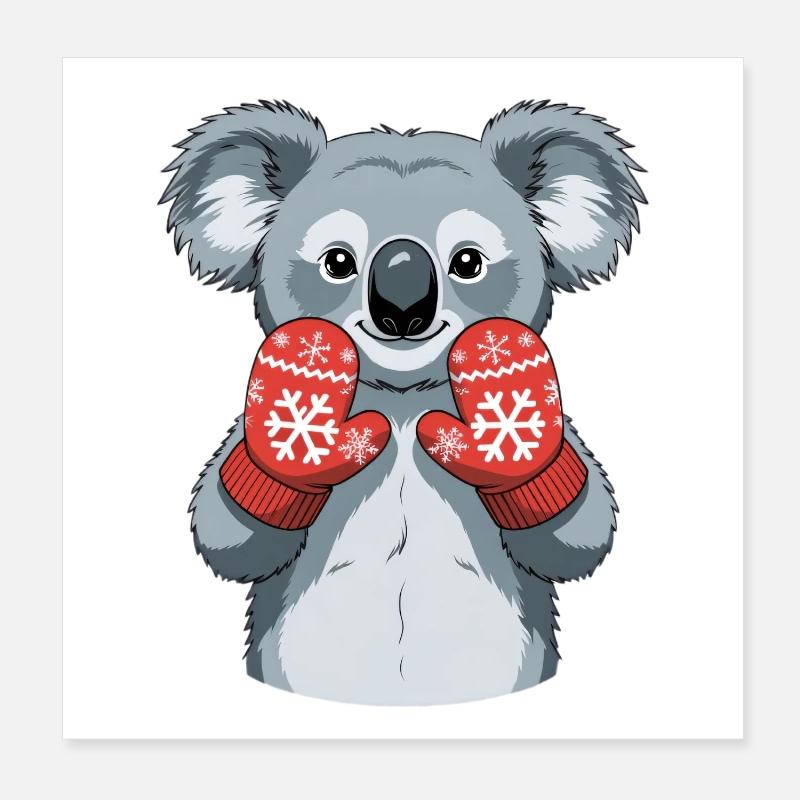 Winter koala with red gloves Poster 8" x 8" (20x20 cm)