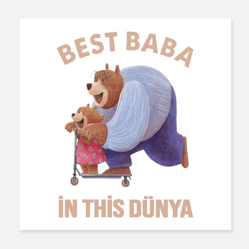Best Baba - Türk Baba Father's Day Bear Design Poster 8" x 8" (20x20 cm)