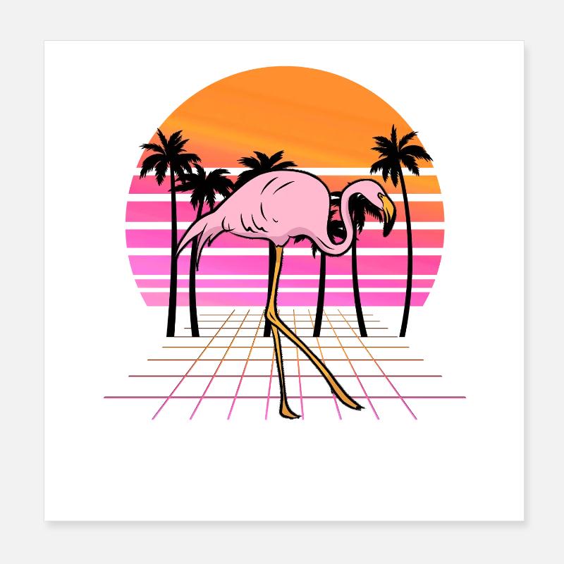Flamingo Neon Sunset Rétro Poster 20 x 20 cm