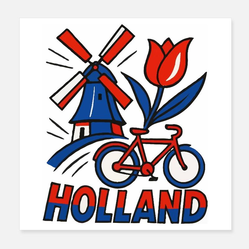Holland Windmühle Tulpenfahrrad Poster 20x20 cm