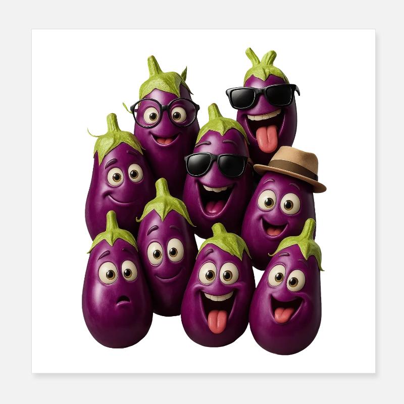 Funny Eggplant Gang Poster 8" x 8" (20x20 cm)