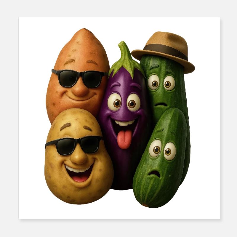 Cheerful vegetable heroes group Poster 8" x 8" (20x20 cm)