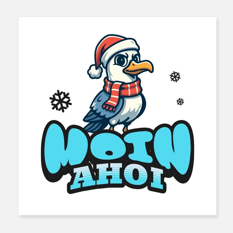 Moin Ahoy with Seagull Poster 8" x 8" (20x20 cm)