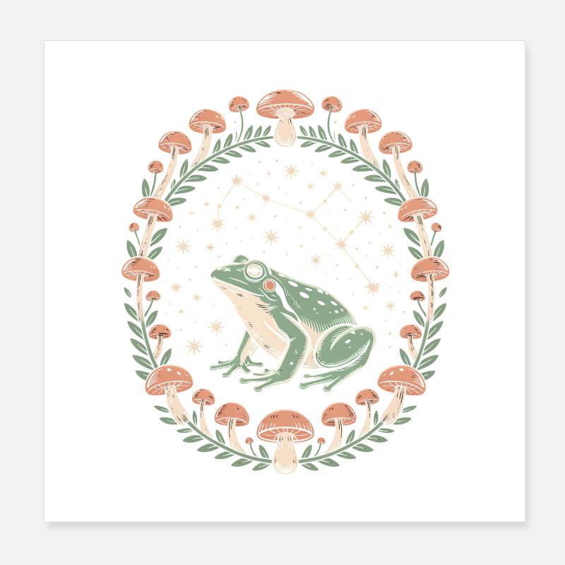 grenouille et champignons ciel étoilé Poster 20 x 20 cm