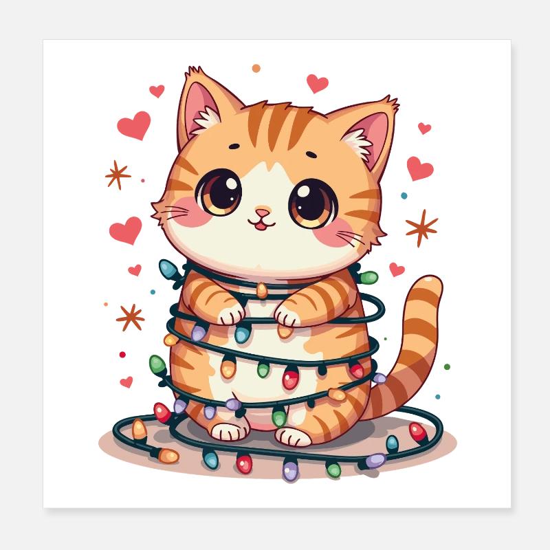 Christmas Cat - Poster 8" x 8" (20x20 cm) - white