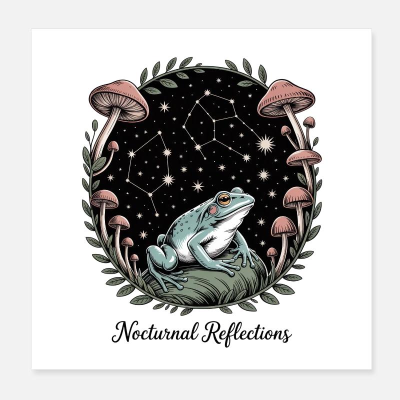 Nocturnal Reflections Frog Illustration Poster 8" x 8" (20x20 cm)