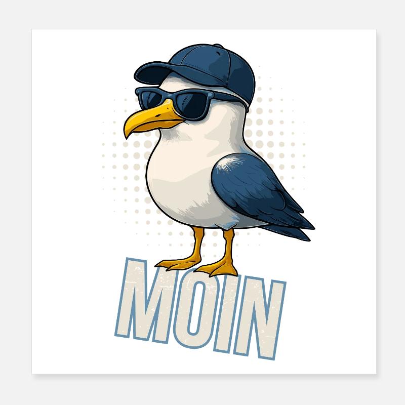 Moin - Seagull with sunglasses Poster 8" x 8" (20x20 cm)