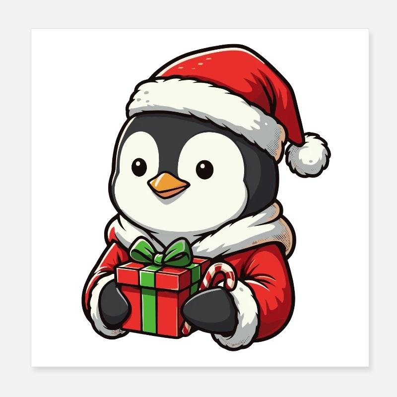 Pingouin câlin avec chapeau de Père Noël Poster 20 x 20 cm