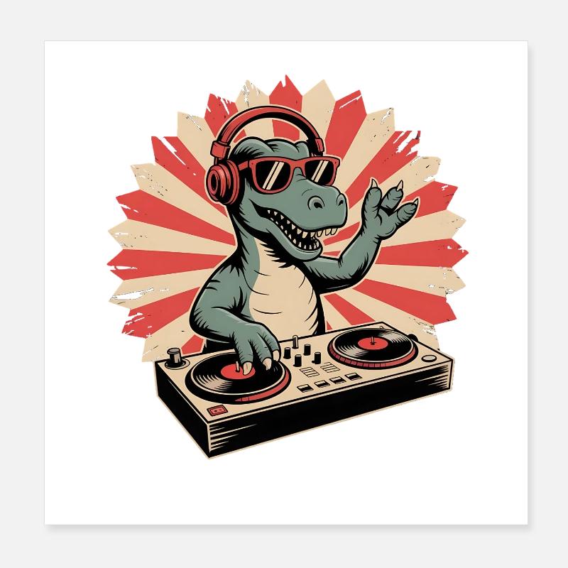 DJ alligator en rythme rétro Poster 20 x 20 cm