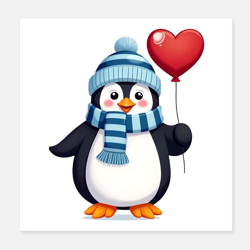 Pingouin mignon avec ballon Poster 20 x 20 cm