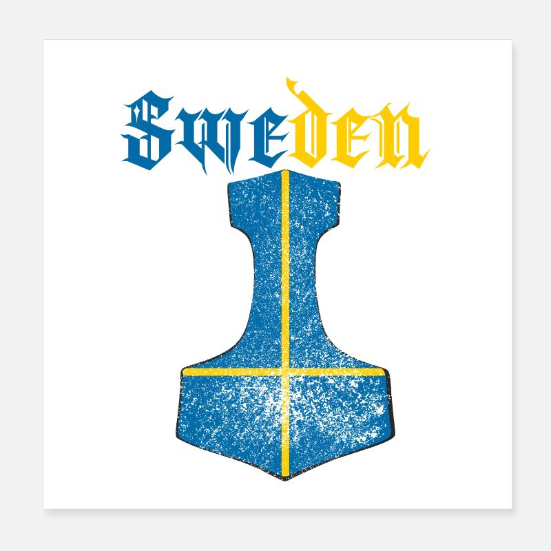 Drapeau de la Suède – Mjölnir Thorhammer Design Poster 20 x 20 cm