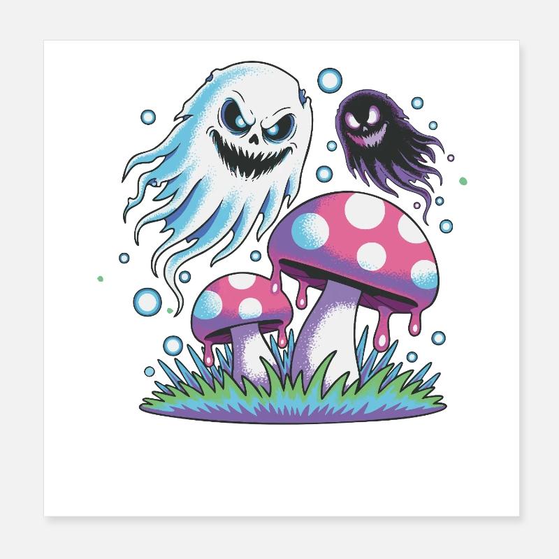 Spooky Ghosts & Mushrooms – Neon Pastel Design Poster 8" x 8" (20x20 cm)