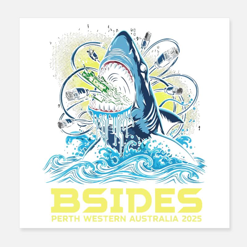 Shark bat BSIDES Perth 2025 Poster 20 x 20 cm