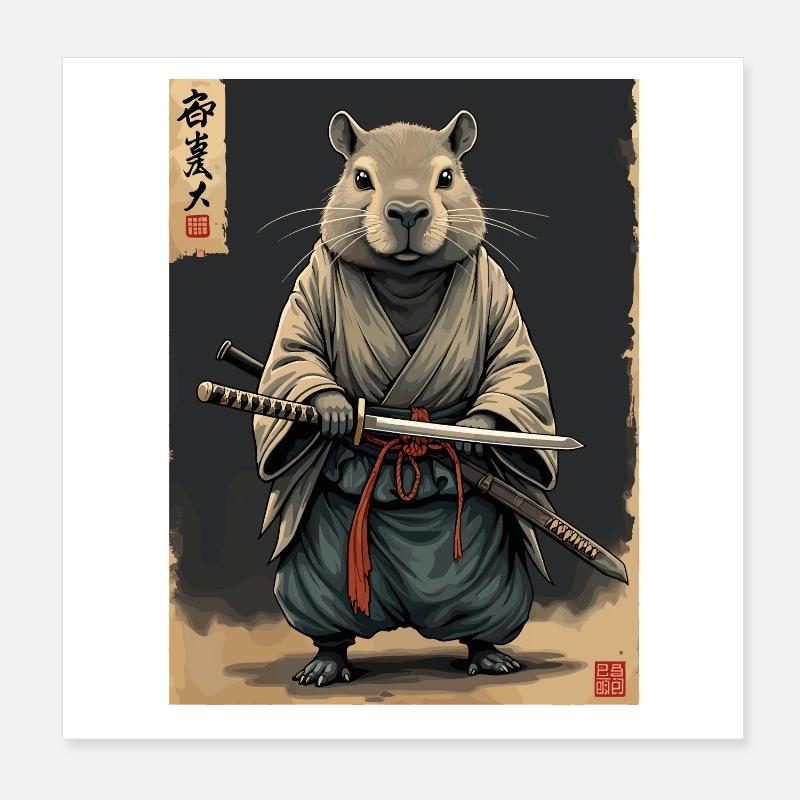 Cappibara-Samurai mit Katana Poster 20x20 cm