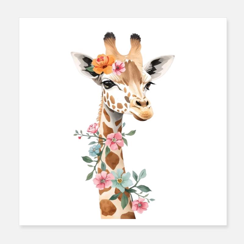 Giraffe with flower crown Poster 8" x 8" (20x20 cm)