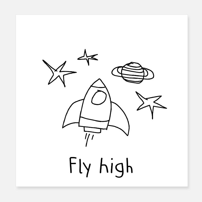 Fly High Rakete Space Poster 20x20 cm