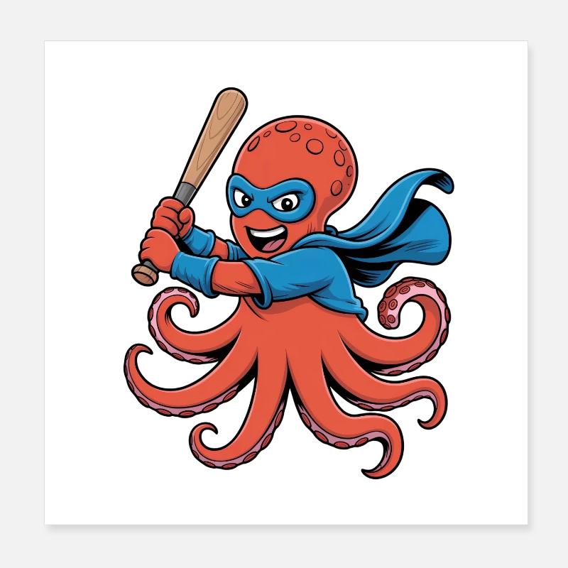 Baseball Oktopus Superheld Poster 20x20 cm
