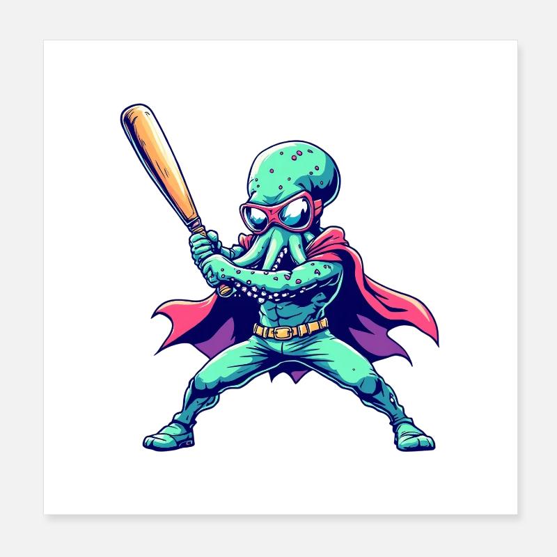 Baseball Oktopus Superheld Poster 20x20 cm