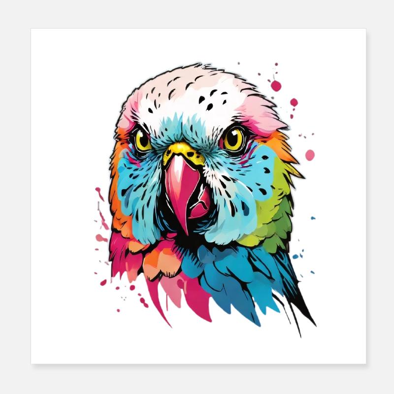 Conception artistique de perruche colorée Poster 20 x 20 cm